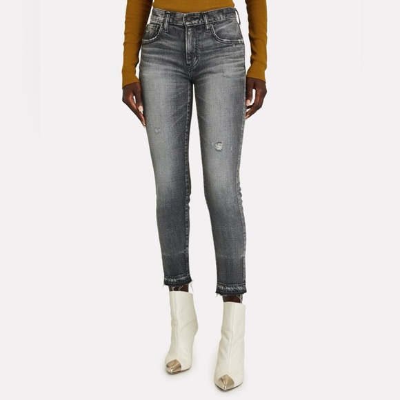 MOUSSY VINTAGE Cadet Cropped Skinny Jean Light Black Denim Distressed Women’s 25 - Picture 1 of 12